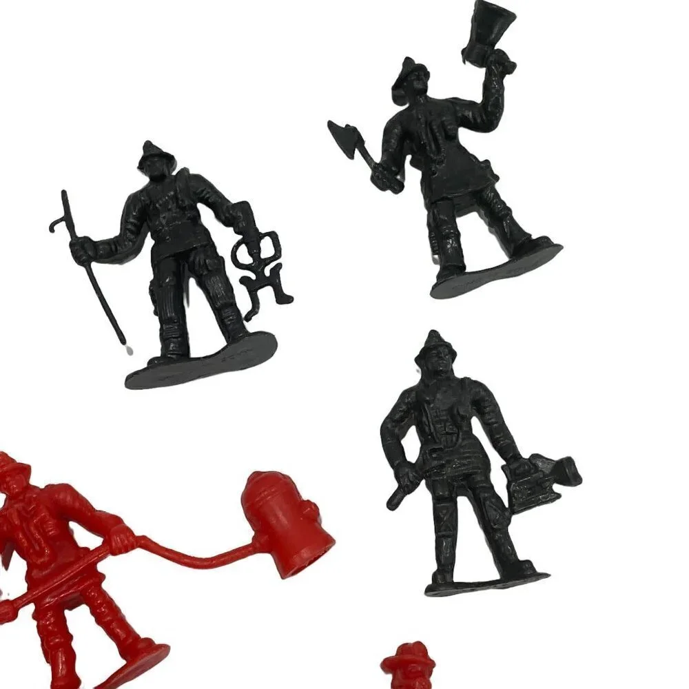 Lot Of Plastic Red Black Fireman Men Firefighters Toy‎ Figures